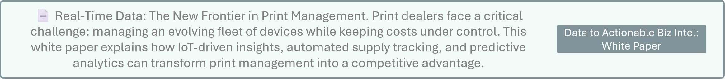 Data to Actionable Business Intelligence White Paper